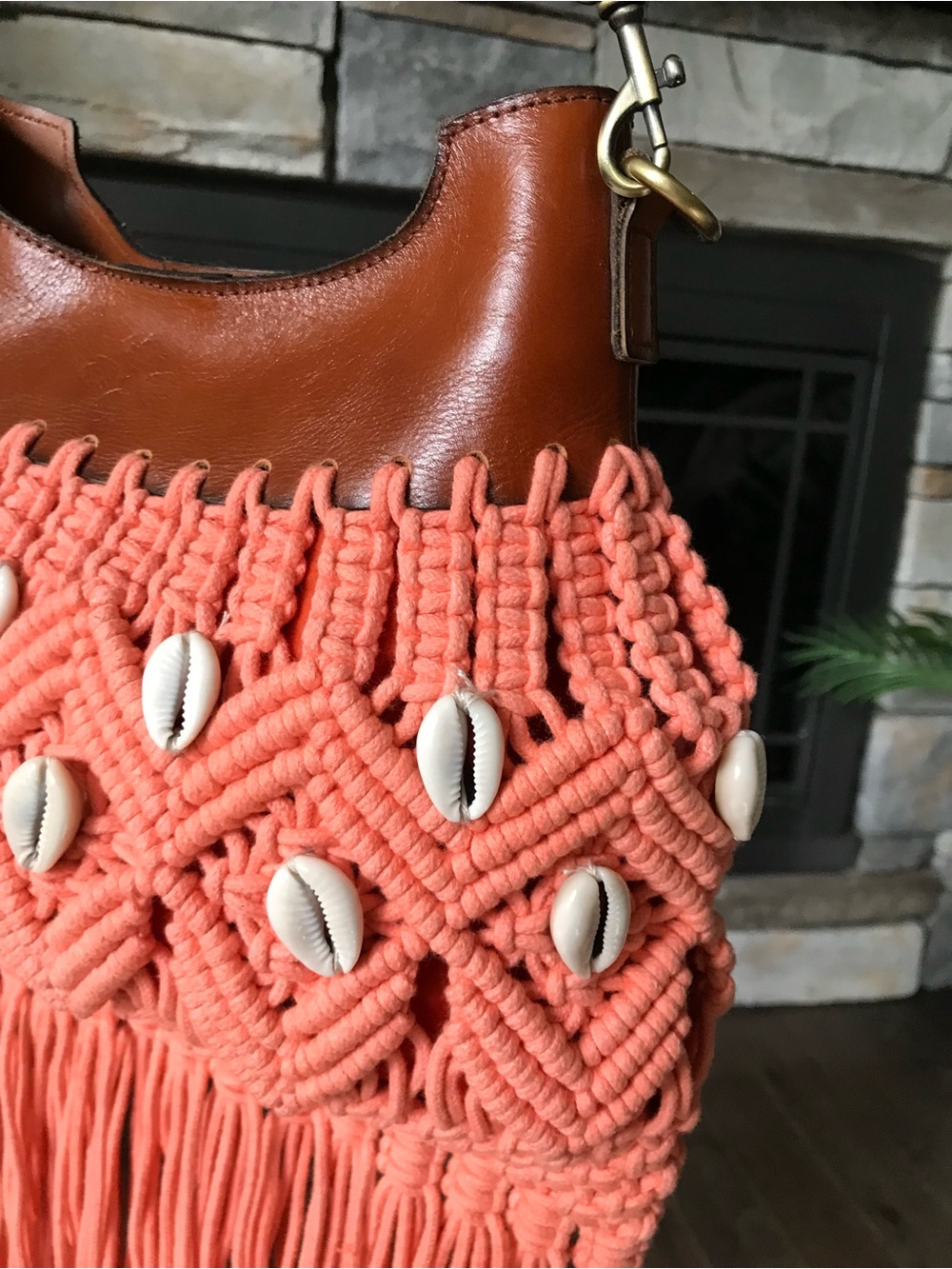 Patricia Nash Boho Fringe Macramé Crossbody – Coral/Shell – Like New – Rare - Picture 7 of 13